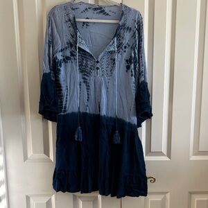 Women's Blue Tie-Dye Tunic Top